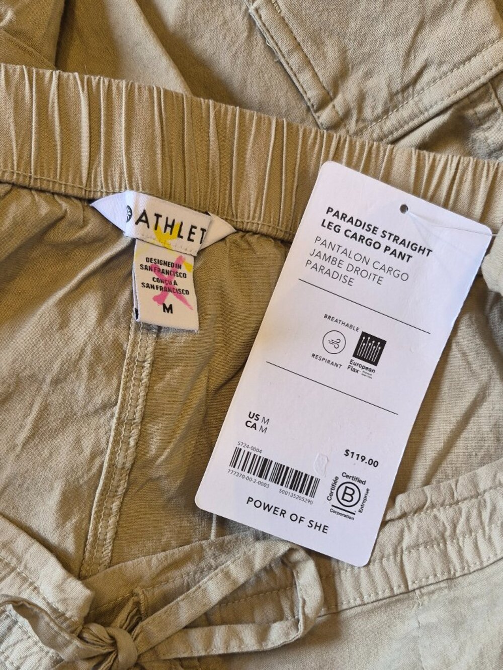 NEW Athleta Flax Tan Paradise Straight Leg Cargo Pants Drawstring Waist - Picture 11 of 12